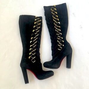 Christian Louboutin Black Suede leather Lady Trop tall boots 37.5